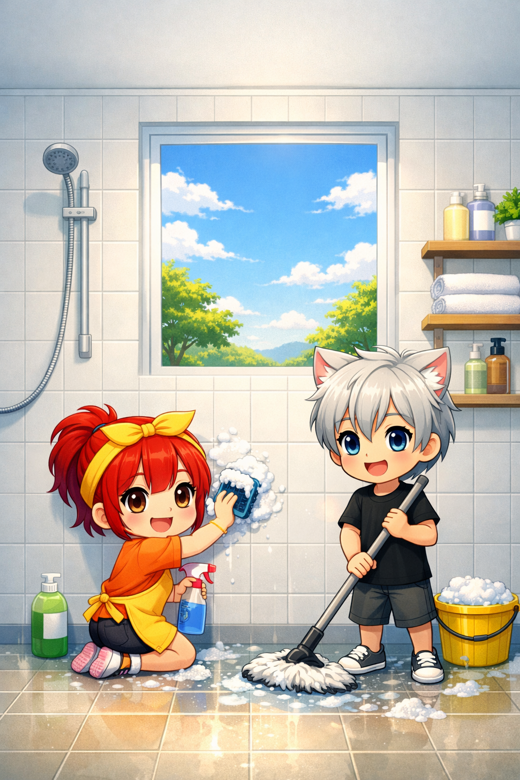 Bathroom scene illustration