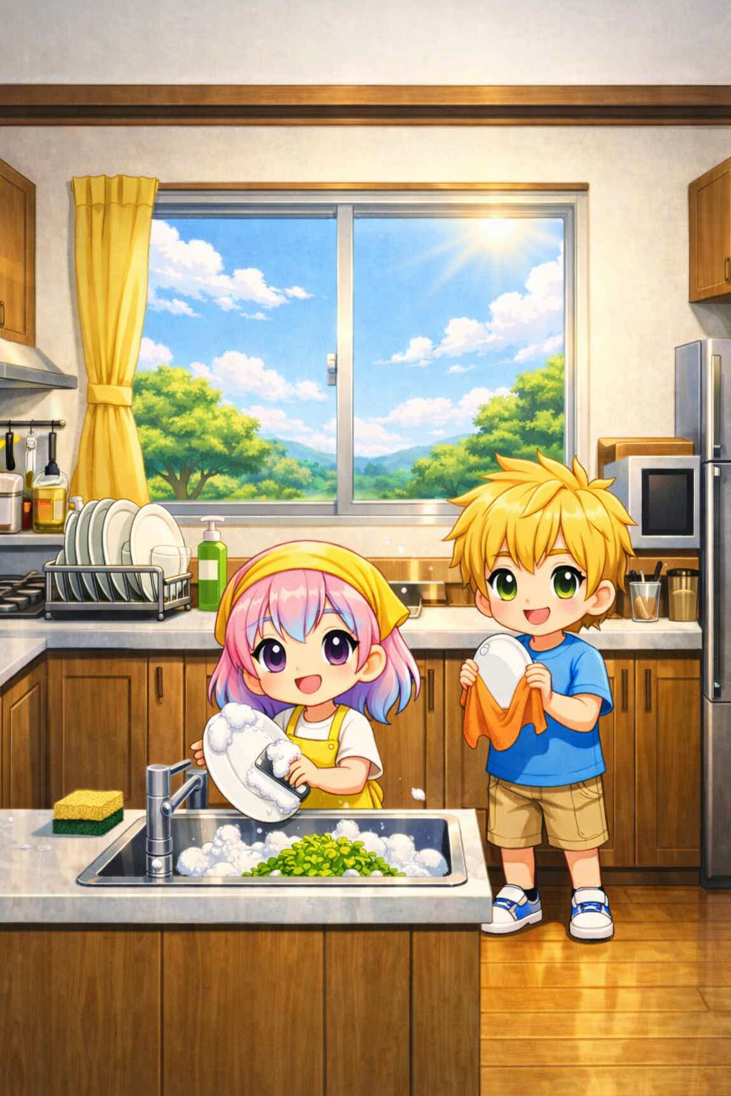 Kitchen scene illustration