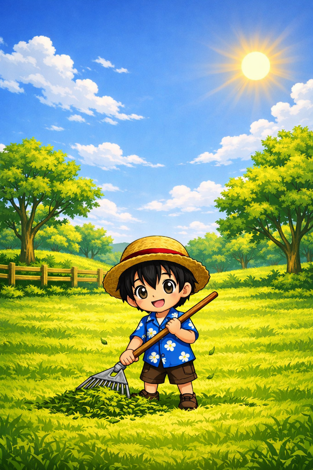 Yardwork scene illustration